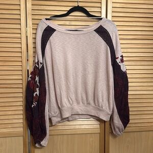 Free People Floral Balloon Sleeve Waffle Blouse